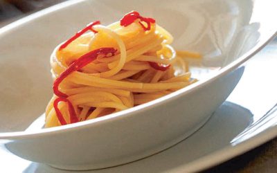 Spaghetti, look, olie en pepertjes